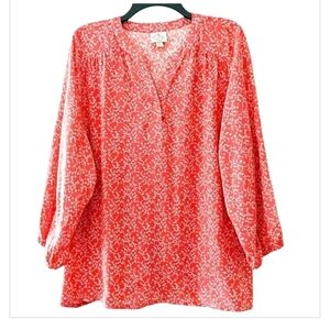 NWT St. John's Bay Red Scroll V Neck Blouse ~XXL